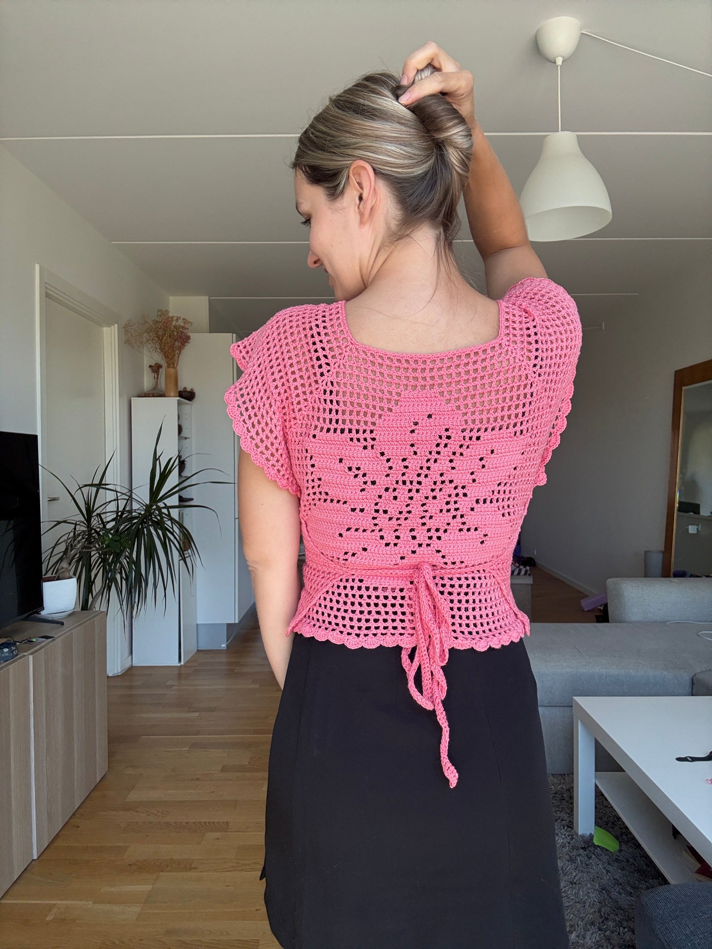 RAGLAN WRAP TOP w/ FILET CROCHET DESIGNS | pdf pattern in English