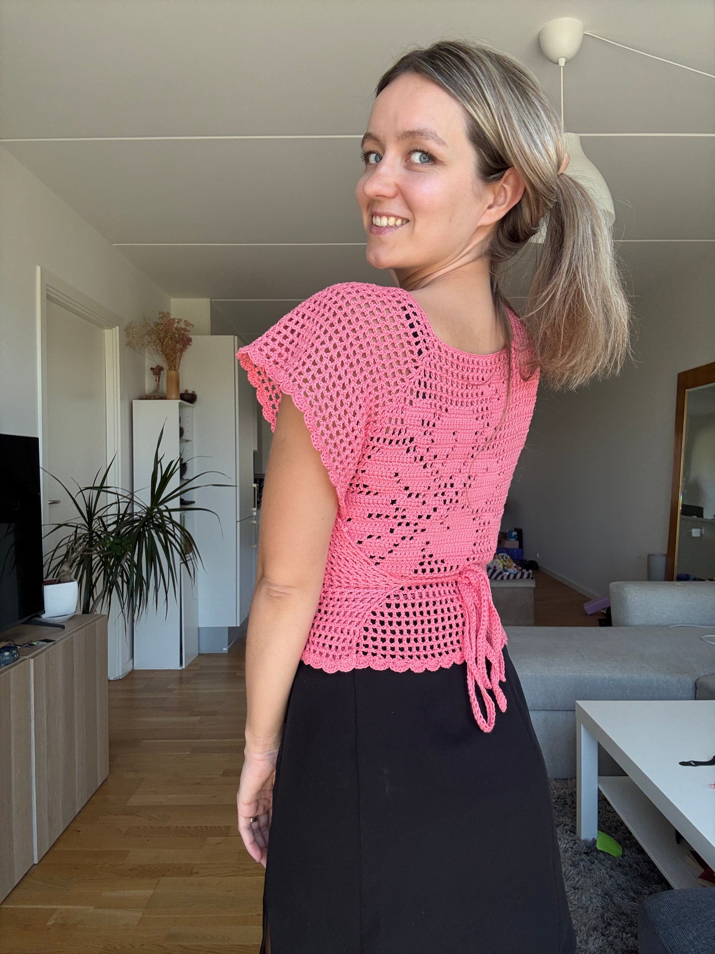 RAGLAN WRAP TOP w/ FILET CROCHET DESIGNS | pdf pattern in English