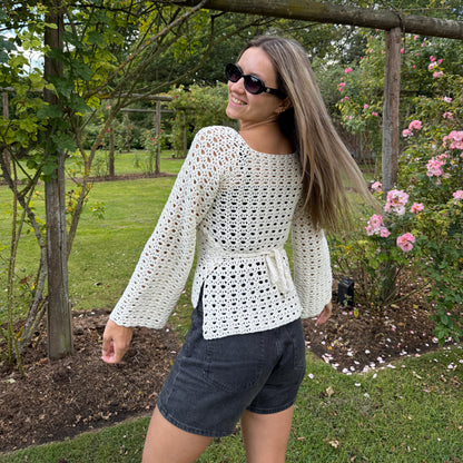 LONG SLEEVE WRAP TOP | crochet pdf pattern in English