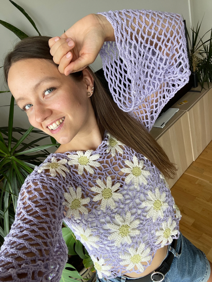 FLOWER MESH TOP w/ diamond stitch | pdf pattern in English