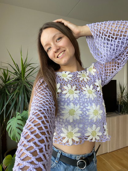 FLOWER MESH TOP w/ diamond stitch | pdf pattern in English