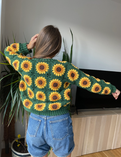 SUNFLOWER CROCHET CARDIGAN FROM GRANNY SQUARES  | pdf pattern in English