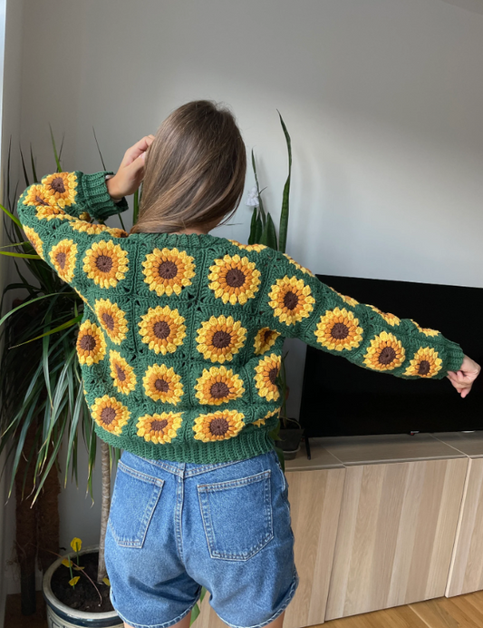 SUNFLOWER CROCHET CARDIGAN FROM GRANNY SQUARES  | pdf pattern in English
