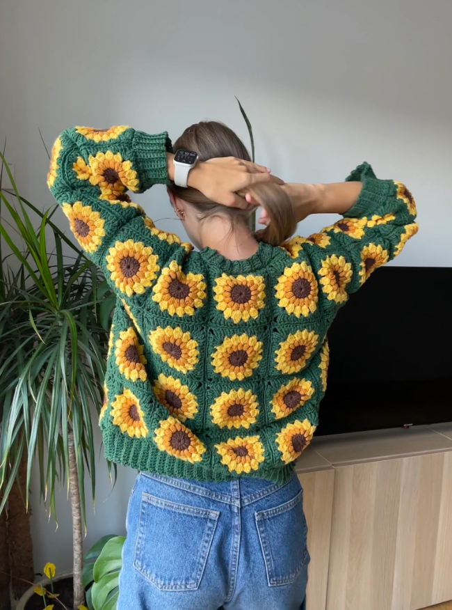 SUNFLOWER CROCHET CARDIGAN FROM GRANNY SQUARES  | pdf pattern in English