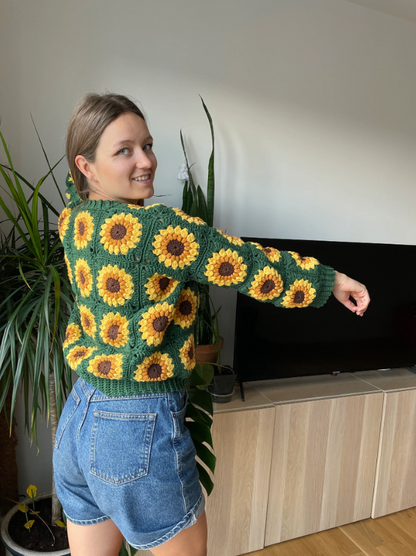 SUNFLOWER CROCHET CARDIGAN FROM GRANNY SQUARES  | pdf pattern in English