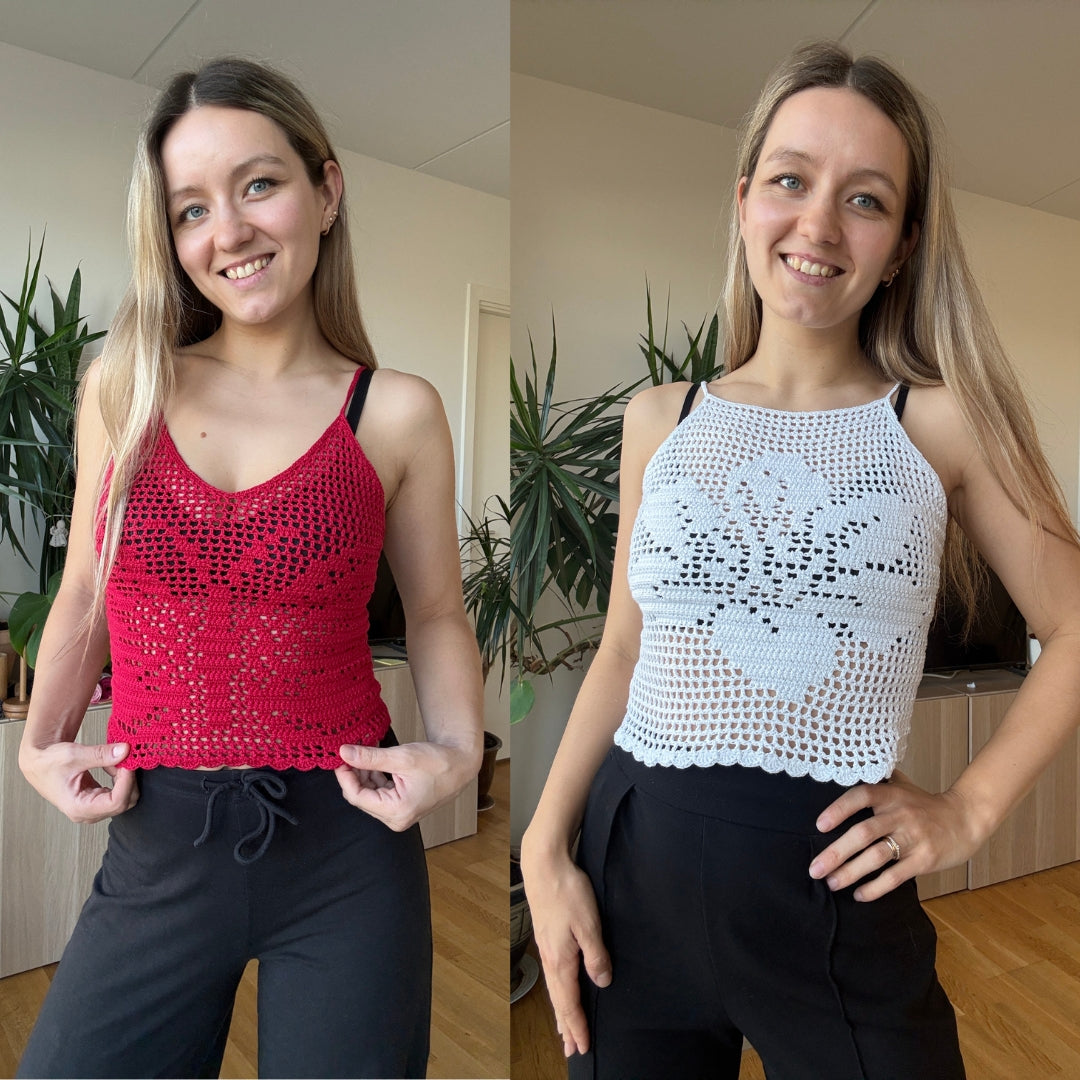 FILET CROCHET TOP 2-PACK | V neck and halter top pdf patterns in English