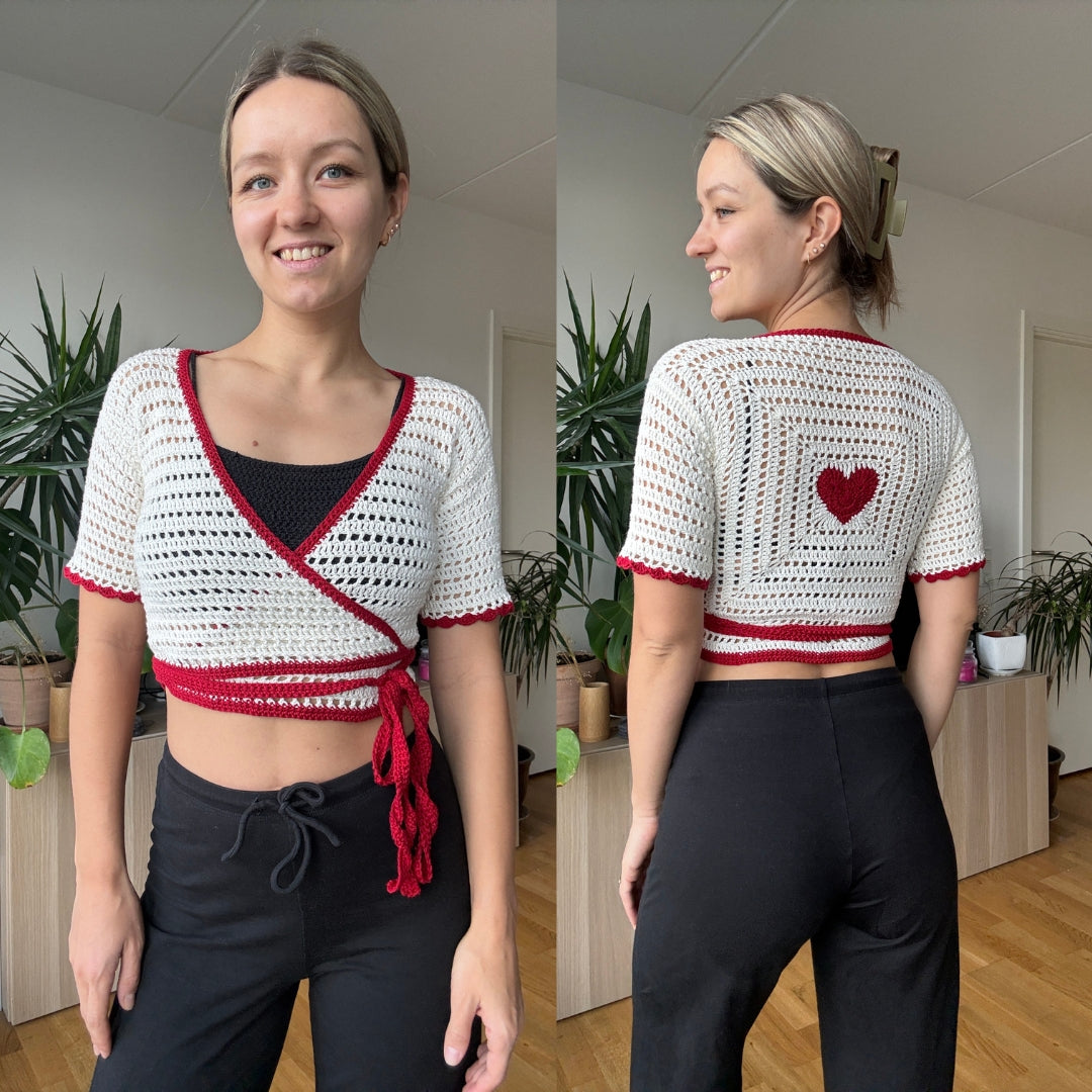 CROCHET WRAP TOP w/ heart granny square | beginner friendly pdf pattern in English