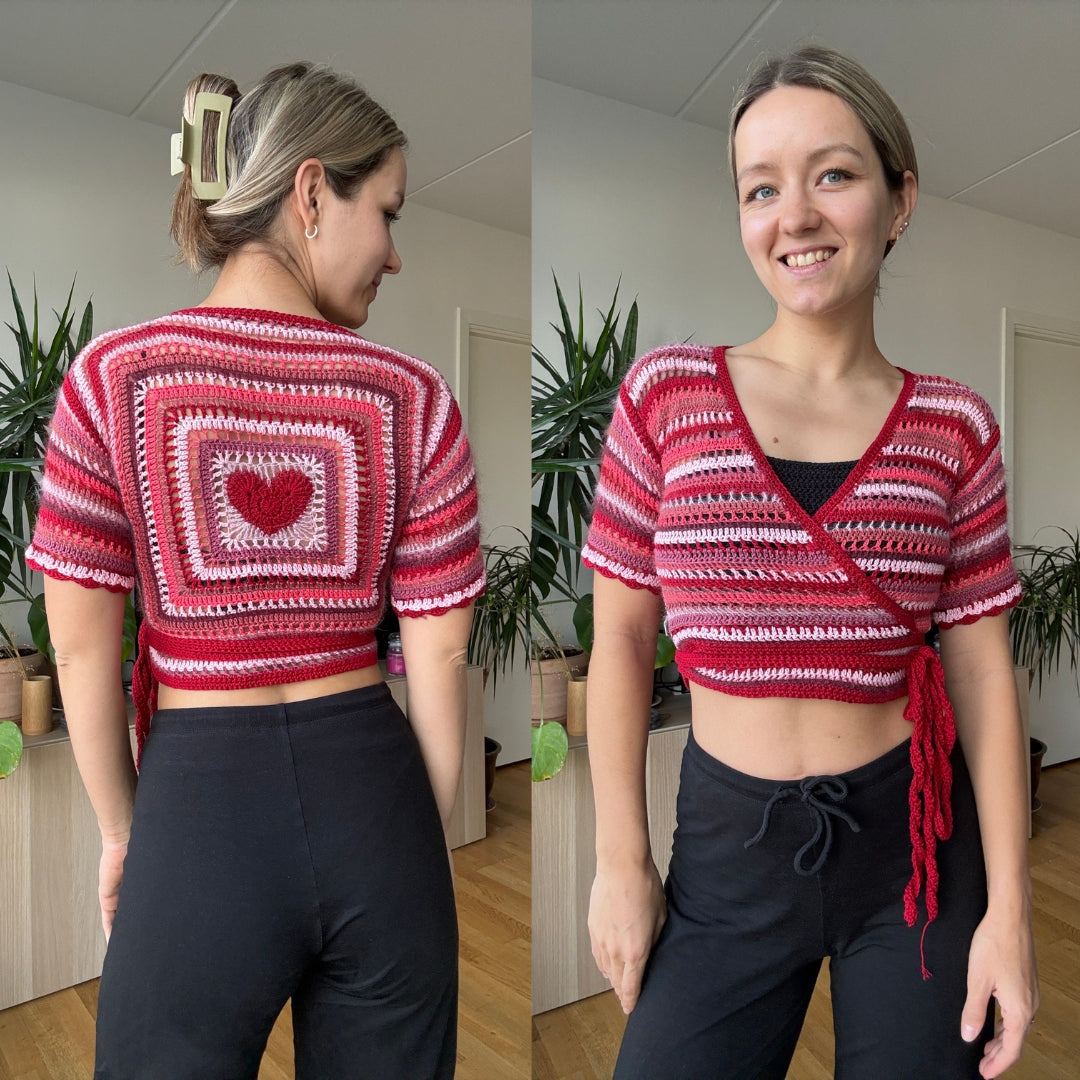 CROCHET WRAP TOP w/ heart granny square | beginner friendly pdf pattern in English