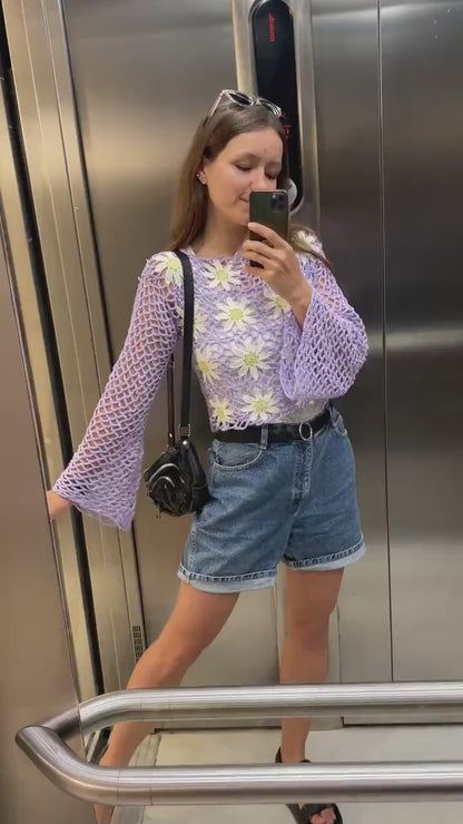 FLOWER MESH TOP w/ diamond stitch | pdf pattern in English