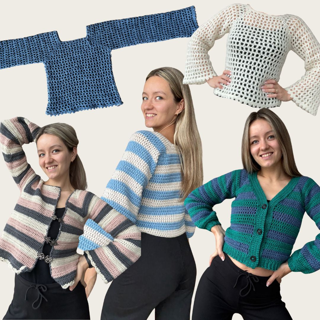 RAGLAN 4-PACK | regular & mesh sweaters, cardigans w/ middle and shifted opening - pdf patterns in English